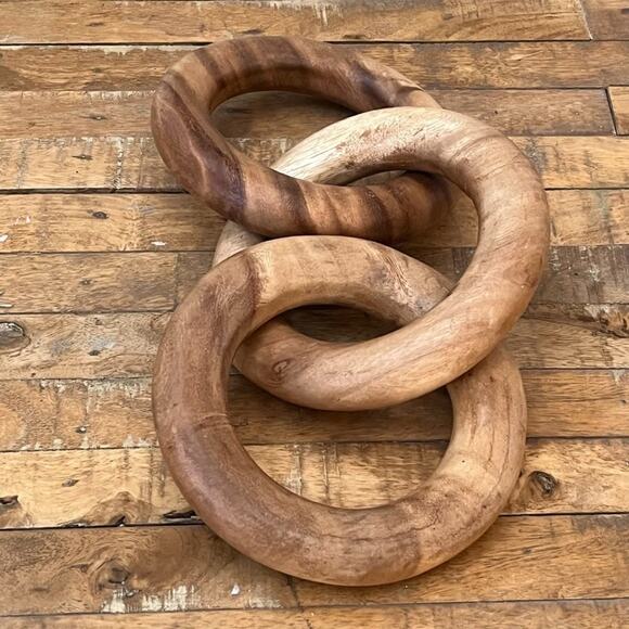 Unbranded Other - Medium Wooden Chain Link Sculpture Decorative Solid Wood Loops Nautical